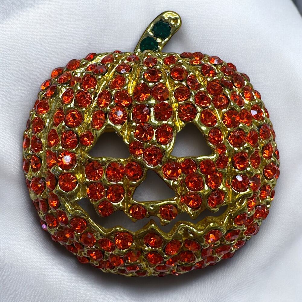Pumpkin Halloween Glam Rhinestone Sparkly Brooch Pin